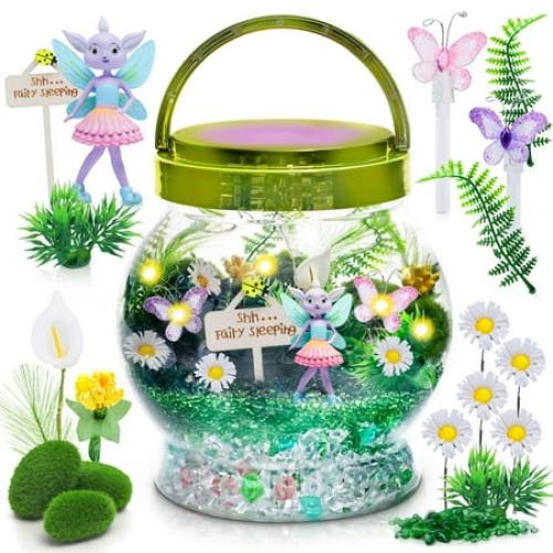 Amitié Lane Fairy Garden Kit - DIY Light up Terrarium Kit for Kids - Fairy Gifts for Girls Ages 6-12