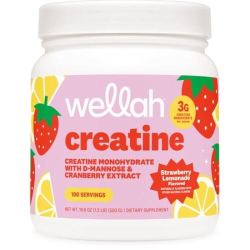 Wellah Creatine for Women (100 Servings, Strawberry Lemonade) - Creatine Monohydrate with Dandelion & Cranberry Extract