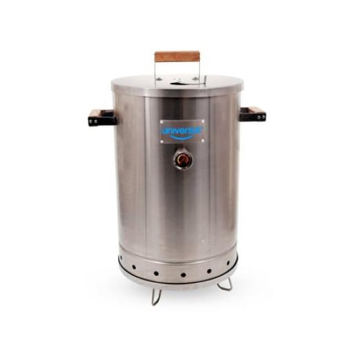Universal 20-pound Stainless Steel (25-servings) Charcoal Barrel Smoker with Thermometer & Airlock system - 20.5x 29.6 x ⌀15.5, 2 in 1 Vertical Grill and Smoker, Slow Cooking Barrel