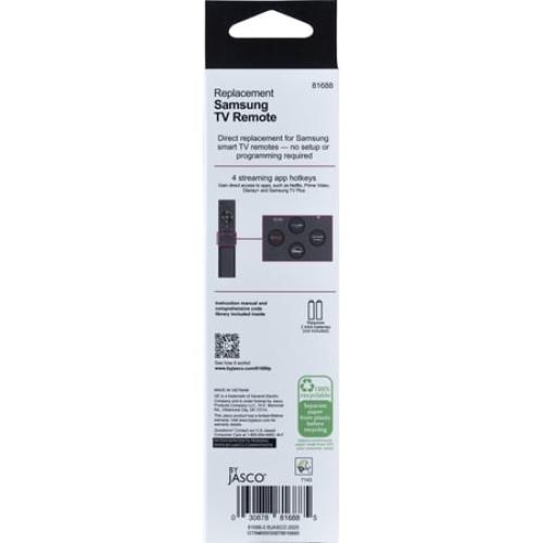 GE Replacement Remote 81688 for Samsung Smart TVs - Easy Setup