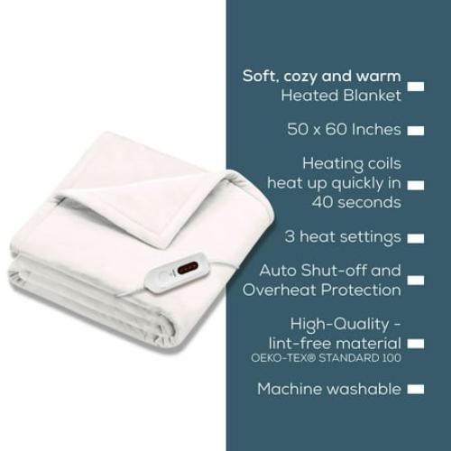 Beurer HD61 Super-Cozy Heated Blanket, Beige, 50 x 60 Inches