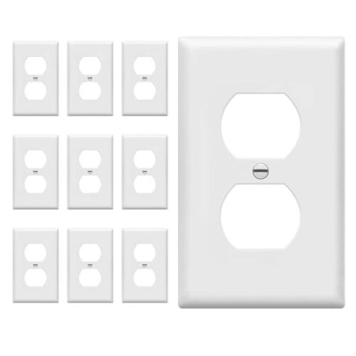 Enerlites 1-Gang 4.50 x 2.76 Duplex Wall Plates Kit, Electrical Outlet Covers, White, 10pcs