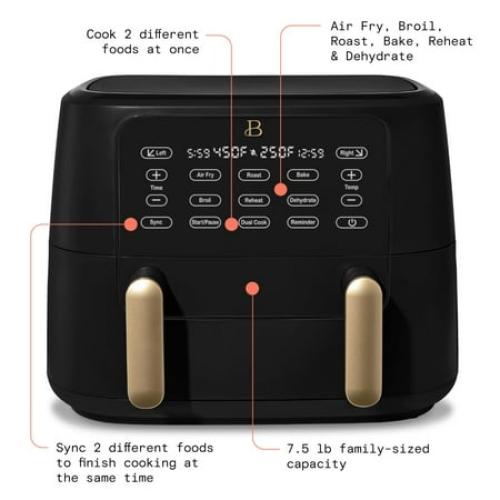 Beautiful 9 QT TriZone Air Fryer, Black Sesame by Drew Barrymore