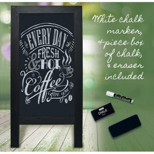 Magnetic A-Frame Chalkboard Sign, Extra Large 20 x 40, Standing Chalkboard Easel, with Chalk Marker   Chalk & Eraser, Sandwich Board Outdoor Sidewalk Sign, by Better Office Products (Black)