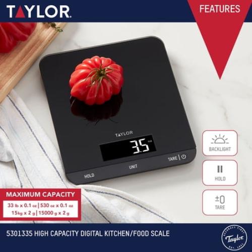 Taylor 33 LB Kitchen Glass Digital Scales Black