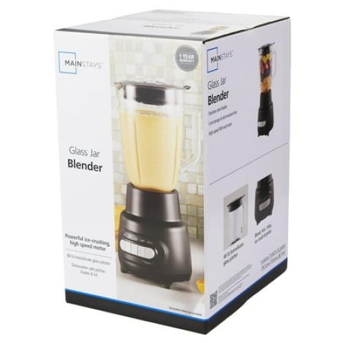 (white) Mainstays 5-Speed Glass Blender with 48 Oz Jar and Ice-Crushing Motor