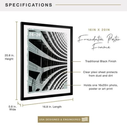 MCS Foundation 16x24 Poster Frame Traditional Brass, Vertical & Horizontal Wall Hanging Large Picture Frame for Photos, Posters & Art Prints (1-Pack)