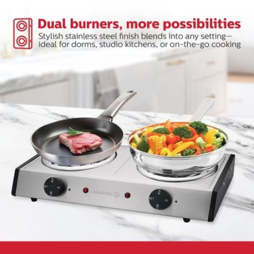 ‼️has stains‼️Holstein Housewares Double Burner Countertop Portable Range Stainless Steel Cooking Plate, 1500W