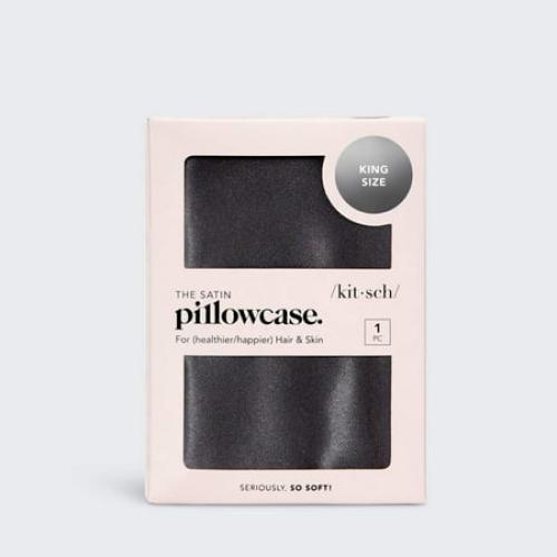 Size King Color Black Satin King Pillowcase - Charcoal