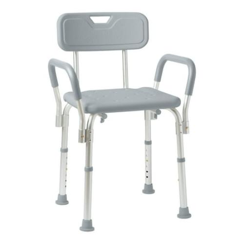 Color Grey Medline Shower Aluminum Chair with Back and Padded Arms, Supports up to 350 lbs. Gray