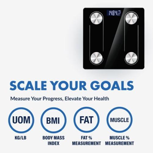 Digital Body Scale Trnr-BDYSCLE-BLK, Home Essential Body Weight Scale for People, Durable Bathroom Accessory, Compatible with Apple and Android OS, Workout and Fitness Equipment