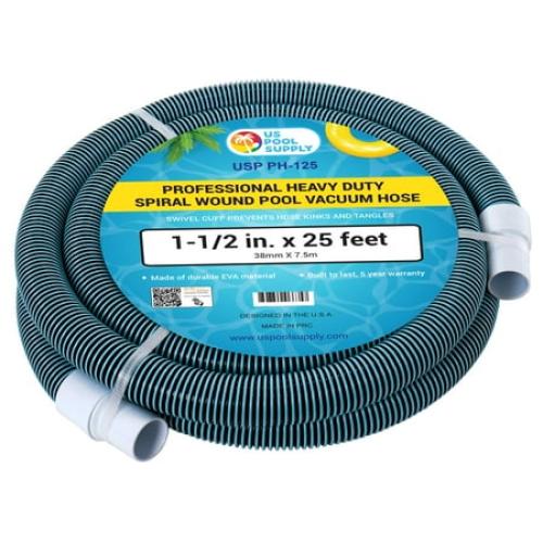 Blue 25Ft U.S. Pool Supply 1-1/2 x 25 Foot Professional Heavy Duty Spiral Wound Swimming Pool Vacuum Hose with Kink-Free Swivel Cuff, Flexible - Connect to Vacuum Heads, Skimmer, Filter Pump Inlet, Accessories