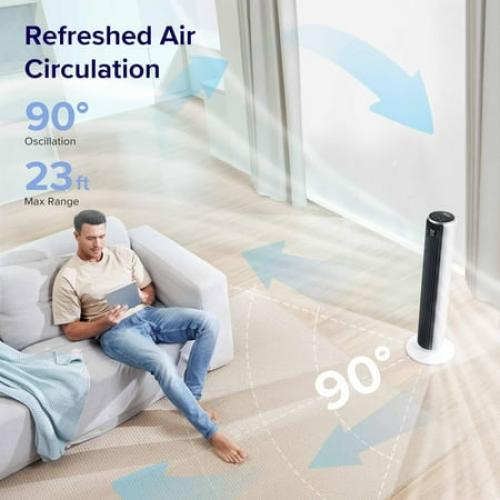 LEVOIT Tower Fan for Bedroom, 25ft/s Velocity 28dB Bladeless Oscillating Fan with 90°, Remote Control, 5 Quiet Speeds, 4 Modes, 12H Timer, Standing Fan for Home, White, Classic 36 Inch