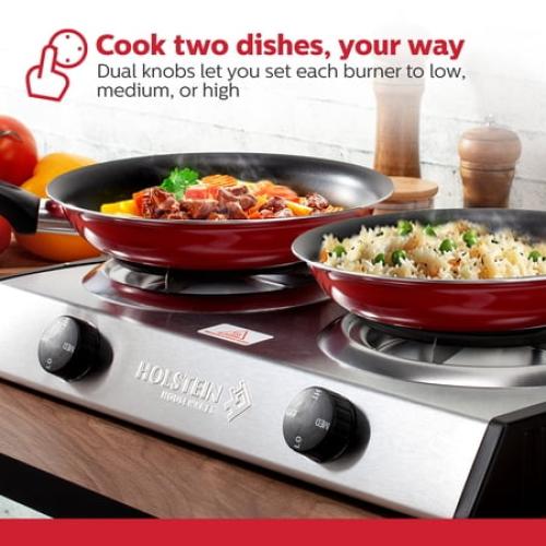 ‼️has stains‼️Holstein Housewares Double Burner Countertop Portable Range Stainless Steel Cooking Plate, 1500W