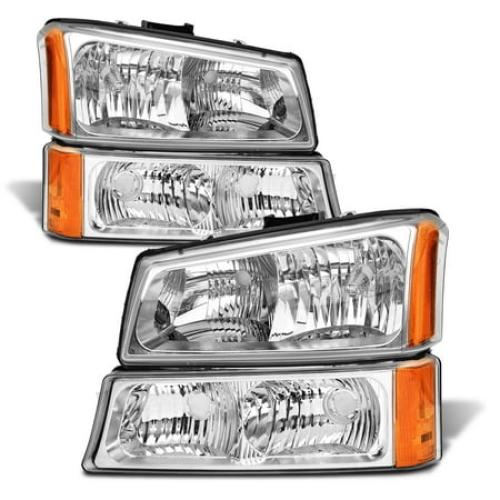 ADCARLIGHTS for 2003 2004 2005 2006 Chevy Silverado Headlight Assembly compatible with 03-06 Silverado Avalanche 1500/2500/3500 Clear Lens Chrome Housing Amber Reflector Headlamp Replacement Pair