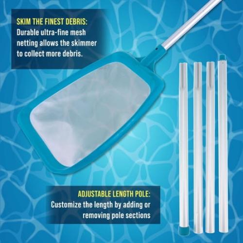 U.S. Pool Supply Swimming Pool 6 Foot Leaf Skimmer Net with 4 Deluxe Aluminum Pole Sections - Ultra Fine Mesh Netting, Clean and Remove the Finest Debris Fast - Pool, Spa, Pond Cleaning Maintenance
