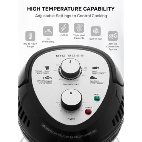 Big Boss Air Fryer Toaster Oven Combo 16Qt Kitchen Countertop Convection Rotisserie 1300W Large Glass Bowl Silver