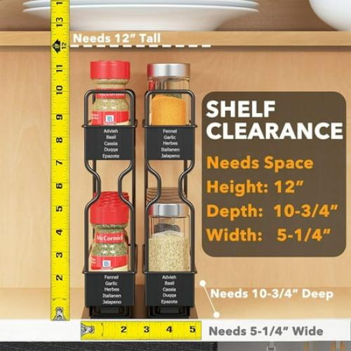 SpaceAid Spice Rack Pull Out Organizer, 2 Drawers 2-Tier, 5.2 W x10.75 D x10 H