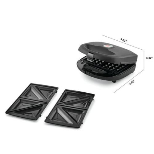 Mainstays 2 Slice Removable Plates Waffle and Sandwich Maker, Ceramic Nonstick, 750 Watts