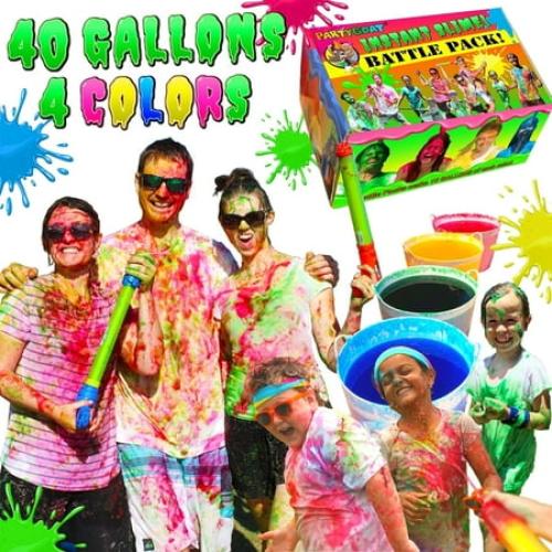 4 Pack PARTY GOAT Instant Slime Powder for Slime Games & Color Runs, Bulk 4 Color Kit, 40 Gallons