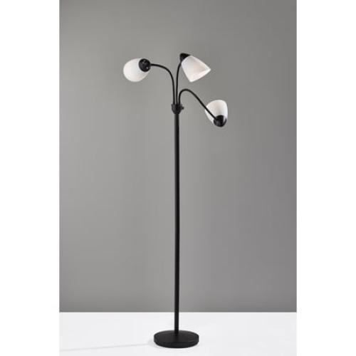 Mainstays 3 Head Adjustable Floor Lamp, Black with White Plastic Shades, Classic, Young Adult, Adult use.
