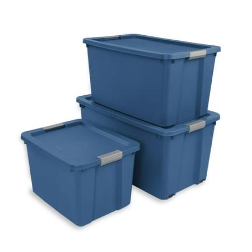 Sterilite 45 Gallon Extra-Large Wheeled Storage Bin, Plastic Storage Container with Latch Lid & Wheels, Blue