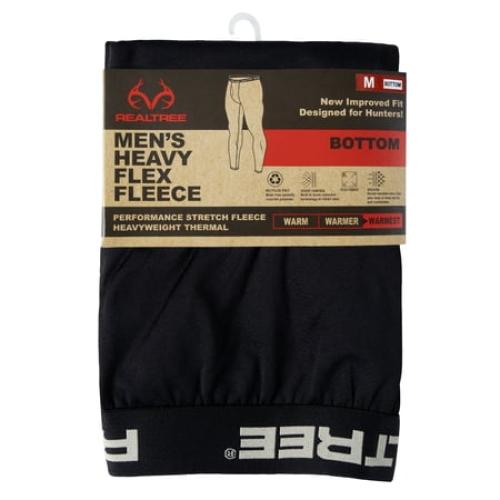 Realtree Men's Heavyweight Fleece Base Layer Thermal Pants, Black, M