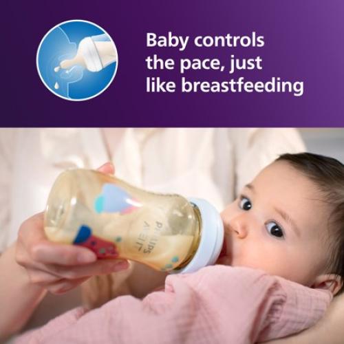 2Pack 9oz Philips Avent Ppsu Natural Baby Bottles with Medium Flow Nipples (Flow 3), 9oz, with Decoration, 2-Pack, SCY943/02
