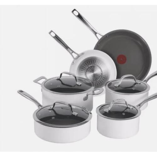 T-fal Excellence Ceramic Non-Stick Cookware Set, 10-Piece - White ‼️has stains and could have missing pieces ‼️