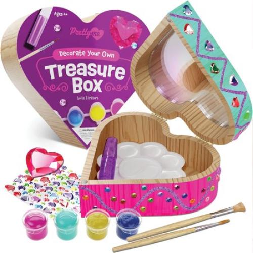 Paint Your Own Wooden Kids Heart Treasure Box Kit - Easter Basket Stuffers - Art Kits for Toddler Girl - Arts and Craft Gifts for Ages 4-6