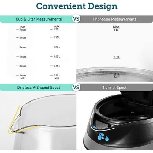 Cosori Electric Kettle for Tea, Water Kettle with Automatic Shut off, Stainless Steel, 1.7L, Black