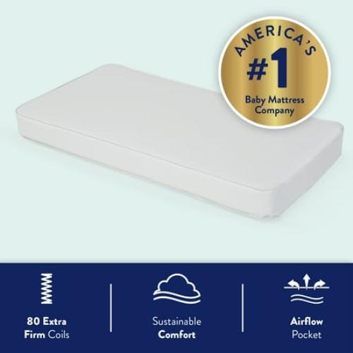 Kolcraft Pediatric 800 Extra Firm Ultra Deluxe Crib Mattress and Toddler Mattress, 80 Coil White