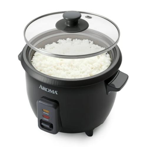 Aroma 6-Cup Electric Rice Cookers, Black - Nonstick Interior