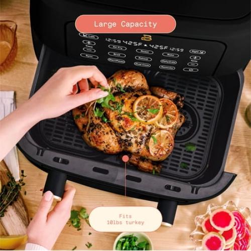 Beautiful 9 QT TriZone Air Fryer, Black Sesame by Drew Barrymore