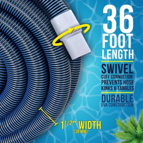 U.S. Pool Supply 1-1/2 x 36 Foot Professional Heavy Duty Spiral Wound Swimming Pool Vacuum Hose with Swivel Cuff