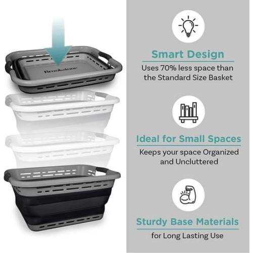Brookstone 11 Gallon Collapsible Plastic Laundry Basket, Portable Pop-up Hamper, Foldable Storage Container, Washing Tub, Dark Gray