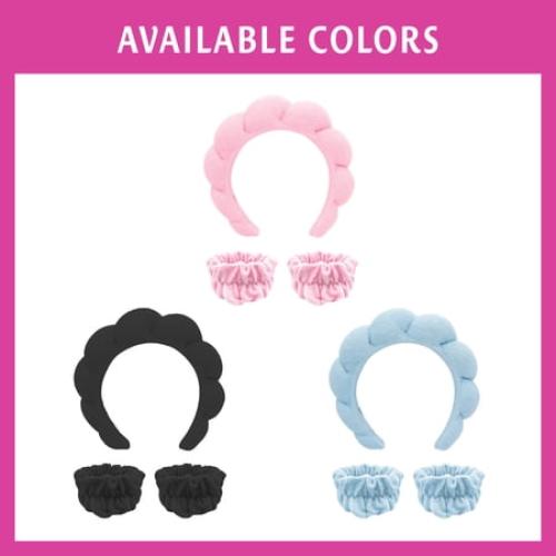 Skintimate Spa Headband & Wristband Set - Soft, Comfortable, Splash Proof Terry, Color black