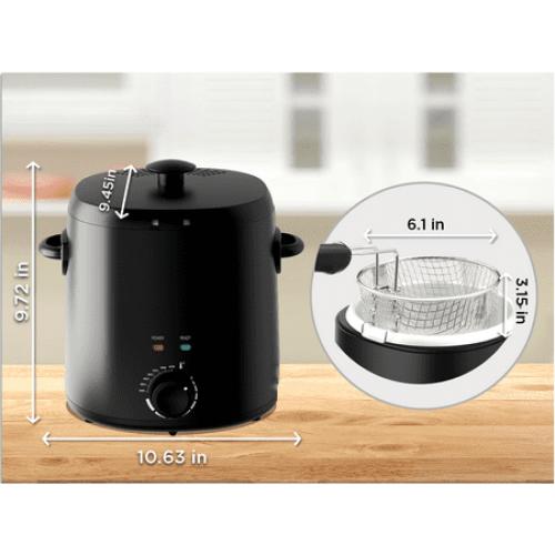 Mainstays 2 Qt Round Deep Fryer, Black, Detachable Basket, Adjustable Thermostat, Cool Touch Handle