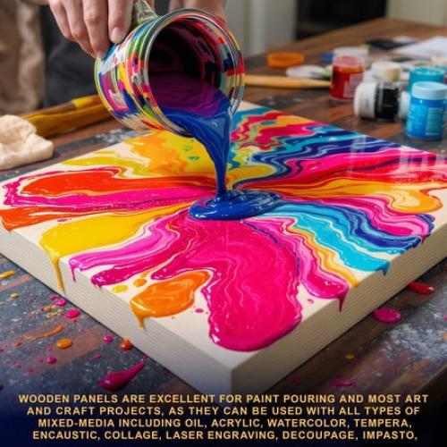 U.S. Art Supply 4 x 12 Unfinished Cradled Wood Panels for Painting, Gallery 1-1/2 Deep (4 Pack) - Artist Depth Wooden Wall Canvases - Mixed-Media Craft, Acrylic, Oil, Encaustic, Paint Pouring