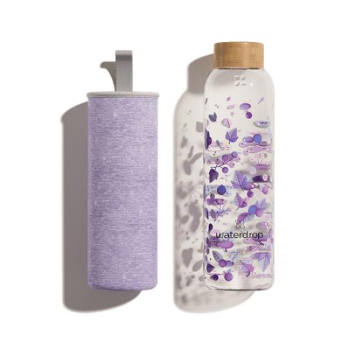 Waterdrop BPA Free Glass Water Bottle,Insulating Neoprene Sleeve/Bamboo Screw Cap, Boost, 20 fl oz