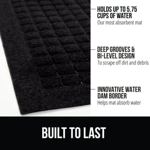 GORILLA GRIP Moisture Guard Doormat, Indoor Outdoor Rubber Backed Weather Mat, 35x23, Black