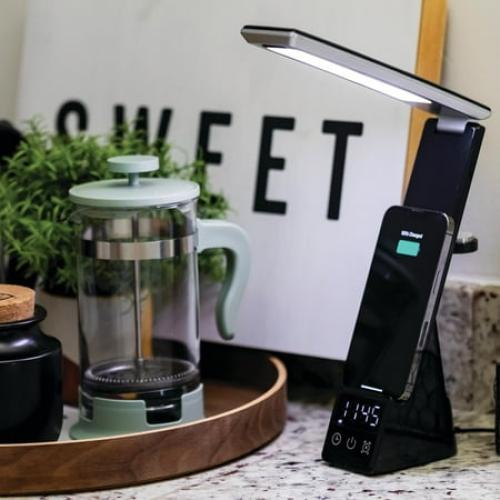 Mainstays 10.9' 5-in-1 LED Dimmable Wireless Charging Foldable Hinge Desk Lamp