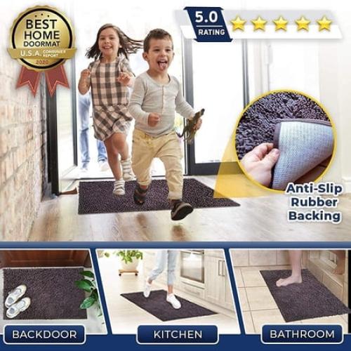 Muddy Mat® SHOWN ON TV Highly Absorbent Microfiber Door Mat and Pet Rug Non Slip Thick Washable Area and Bath Mat Soft Chenille for Kitchen Bathroom Bedroom Indoor and Outdoor - Grey Medium 30X19