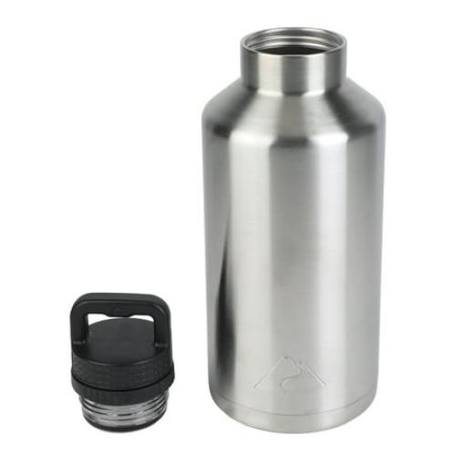 Ozark Trail 64 oz Chug Lid, Double-Wall Vacuum Insulated Stainless Steel Water Bottle, Silver, Keeps Drinks Hot & Cold