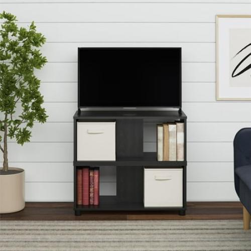 Mainstays Adjustable Side by Side or Stacking TV Stand for TVs up to 70 inches, Black Oak