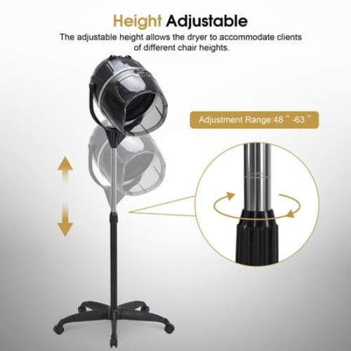BarberPub Adjustable Bonnet Hood Hair Dryer with Wheel