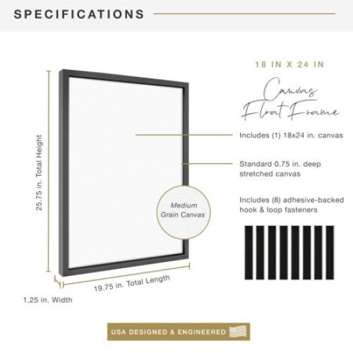 MCS Canvas Float Frames 16x20 Frame, Black Frame for Finished Canvases, Vertical & Horizontal Wall Hanging Large Frame with Adhesive for Canvas Paintings (1-Pack)