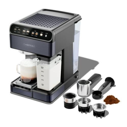 Chefman Espresso Machine w/ Milk Frother, 15 Bar Pump, Digital Display - Black Stainless Steel, New