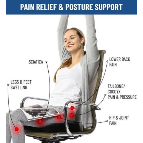 Everlasting Comfort Memory Foam Seat Cushion, Ergonomic U-Shaped Design, Tailbone Pain Relief, Black