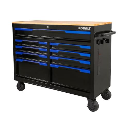 Kobalt 46.1-in L x 37.2-in H 9 -Drawers Rolling Black Wood Work Bench